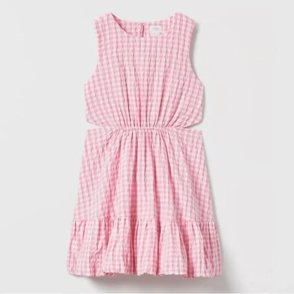 Zara Kids Girls Pink Textured Gingham Sleeveless Dress